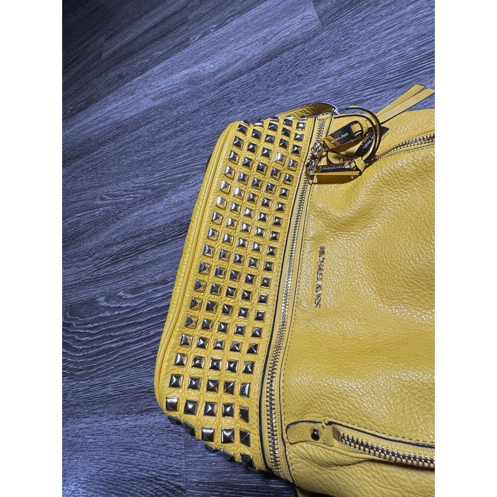 Michael Kors Yellow Gold Studded Leather Rhea Medium  Backpack - Picture 5 of 8